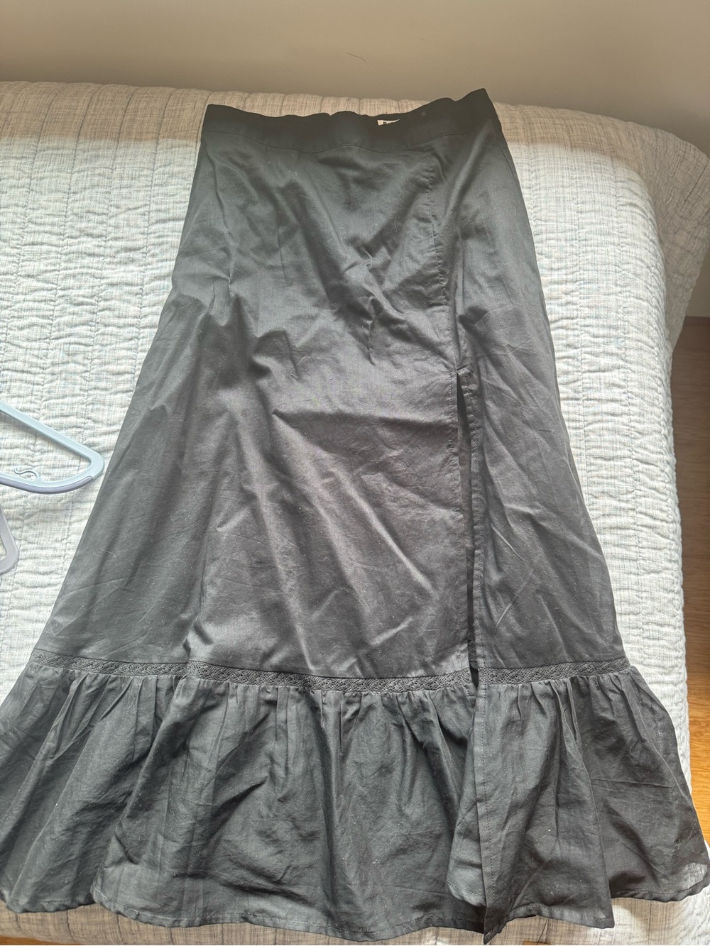 Reformation Black Midi Skirt with Ruffle Hem